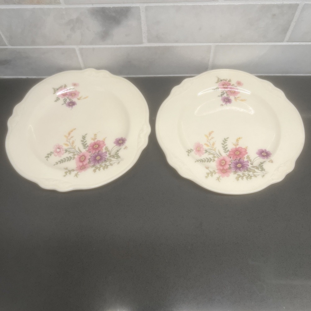 2-Vintage Homer Laughlin China 6.25" Diameter Saucer Plate Cream Floral Design